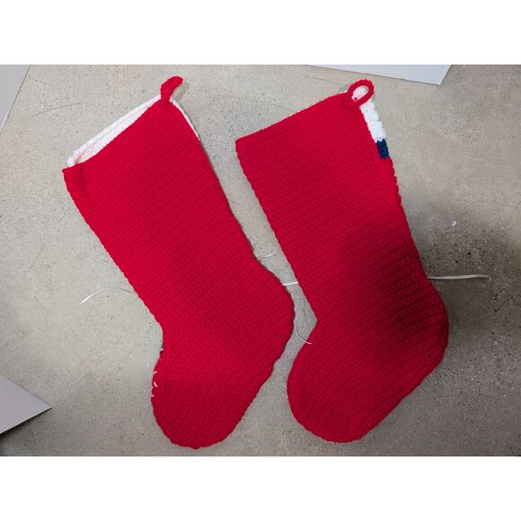 Pair of Vtg Crocheted Kitschy Christmas Stockings Handmade Sleeping Girl Appliqu - Picture 5 of 9